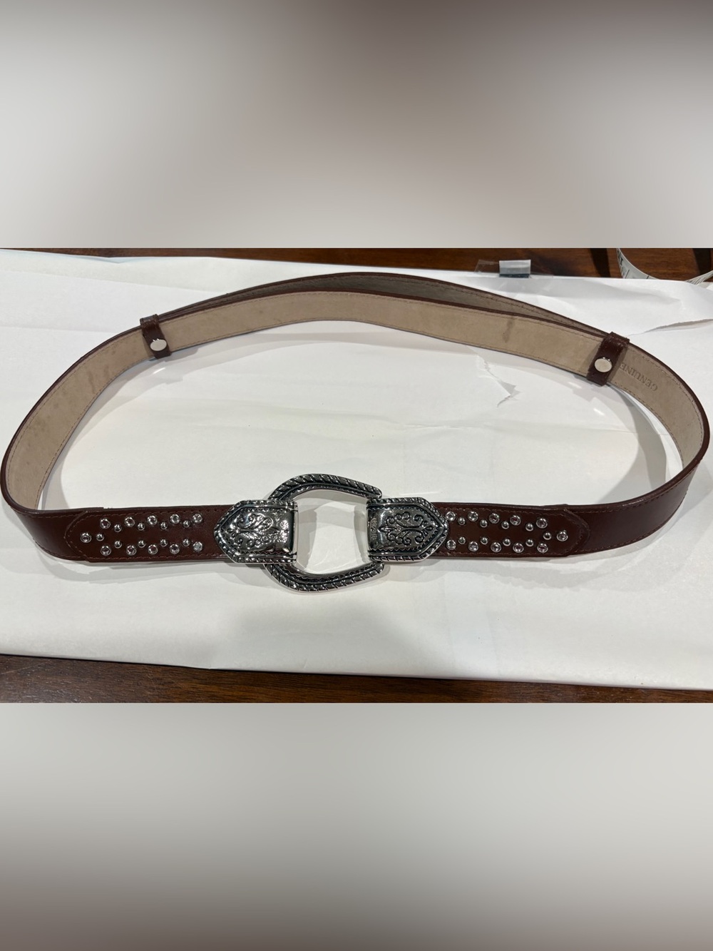 Ibella Western Brown Leather Belt Concho Buckle Silver Studded Rhinestone Sz XL